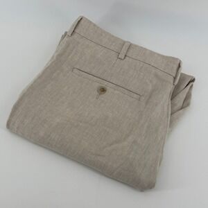 Mens Beige Linen Blend Herringbone Flat Front Dress Pants Trousers 34x30